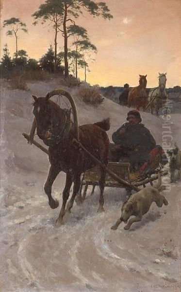 The Sleigh Ride Oil Painting by Sigismund Ajdukiewicz