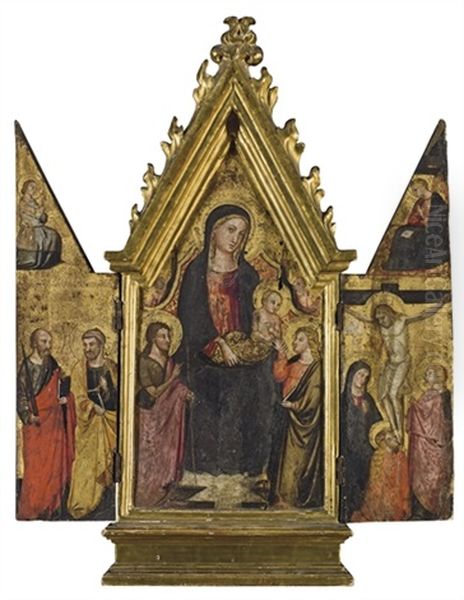 Vierge A L'enfant Avec Saint Jean-baptiste Et Saint Jean (+ 2 Others; Triptych) Oil Painting by  Bicci di Lorenzo