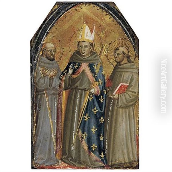 Saints Francis Of Assisi, Louis Of Toulouse And Anthony Of Padua Oil Painting by  Bicci di Lorenzo