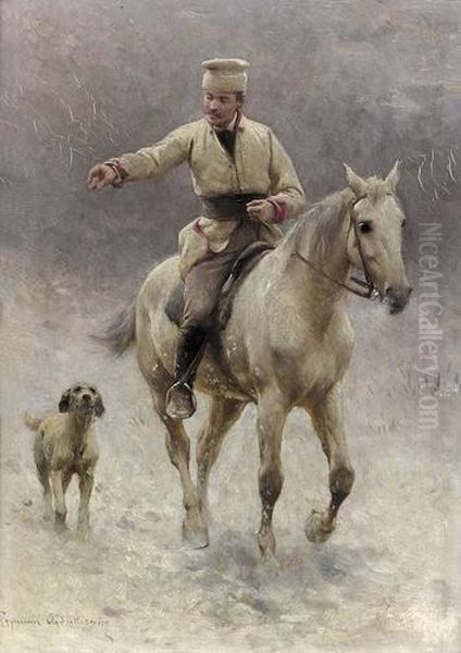 Ritt Durch Den Schnee. Oil Painting by Sigismund Ajdukiewicz