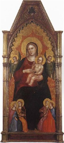 Madone Et L'enfant En Trone Entre Deux Anges, Avec, A Ses Pieds, Quatre Anges Musiciens Oil Painting by Lorenzo di Bicci