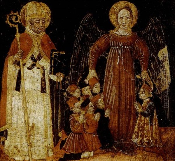 Saint Nicolas De Bari Et Un Ange Gardien Oil Painting by Neri di Bicci