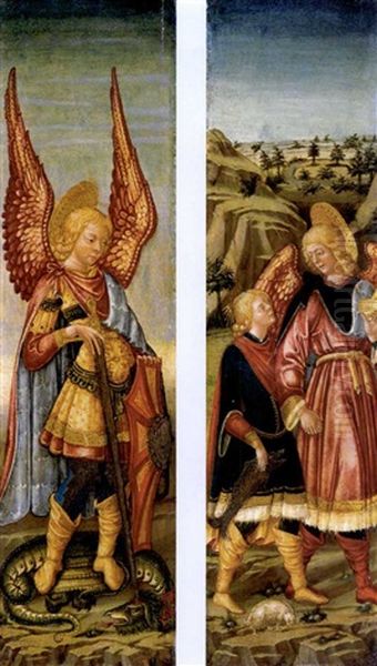 The Archangel Michael (+ Tobias And The Archangel Raphael; Pair) Oil Painting by Neri di Bicci