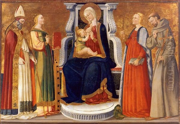 The Madonna And Child Enthroned With Saints Ambrose, Catherine, Margaret And Francis Oil Painting by Neri di Bicci