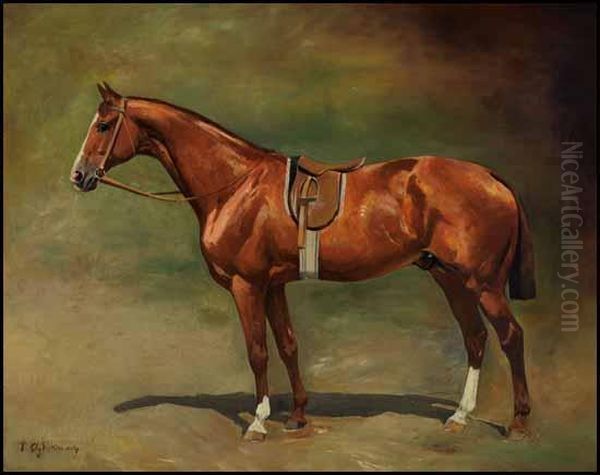 Race Horse Oil Painting by Thaddaus von Ajdukiewicz