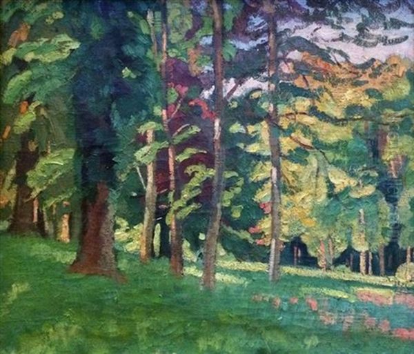 Forest Oil Painting by Charles Theodore Bichet