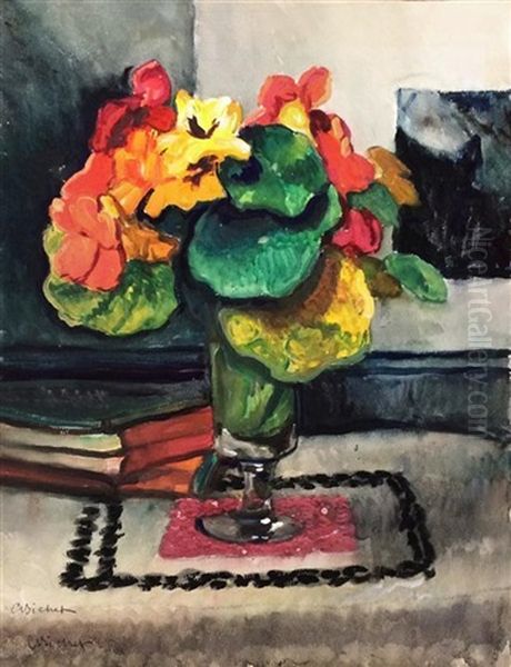 Bouquet Of Nasturtiums Oil Painting by Charles Theodore Bichet