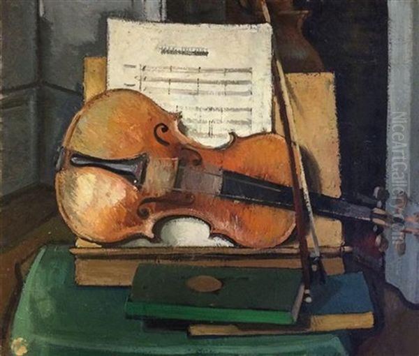 Still Life With Violin Oil Painting by Charles Theodore Bichet