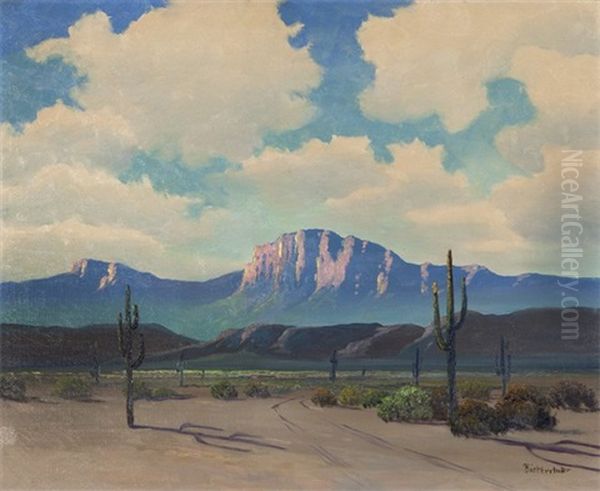 Superstition Mountain Arizona Oil Painting by George Sanders Bickerstaff