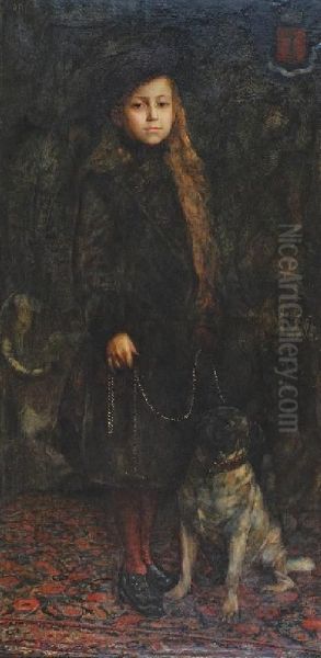 Portret Hrabianki Z Mopsem Oil Painting by Thaddaus von Ajdukiewicz