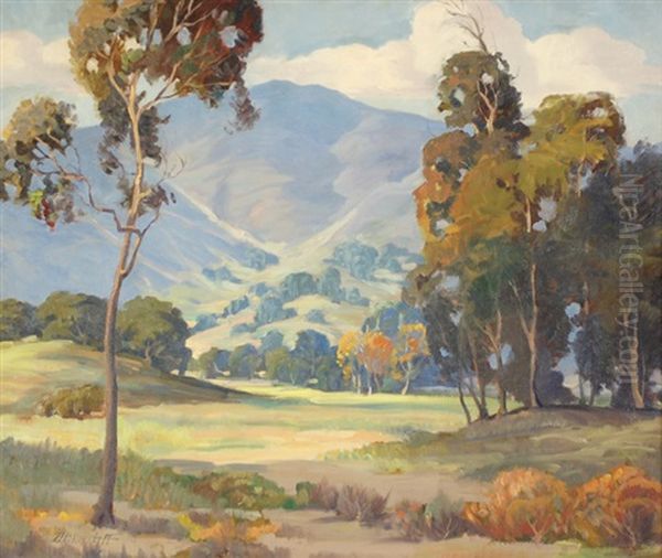 California Foothill Landscape With Eucalyptus Trees Oil Painting by George Sanders Bickerstaff