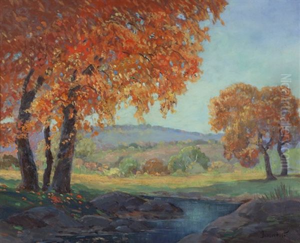 Stream In Autumn Oil Painting by George Sanders Bickerstaff