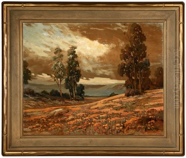 Wildflowers And Eucalyptus In A California Landscape Oil Painting by George Sanders Bickerstaff