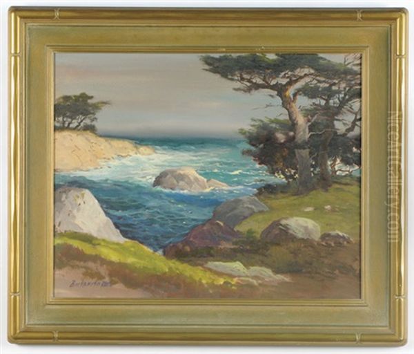 A California Coastal Scene Near Monterey Oil Painting by George Sanders Bickerstaff