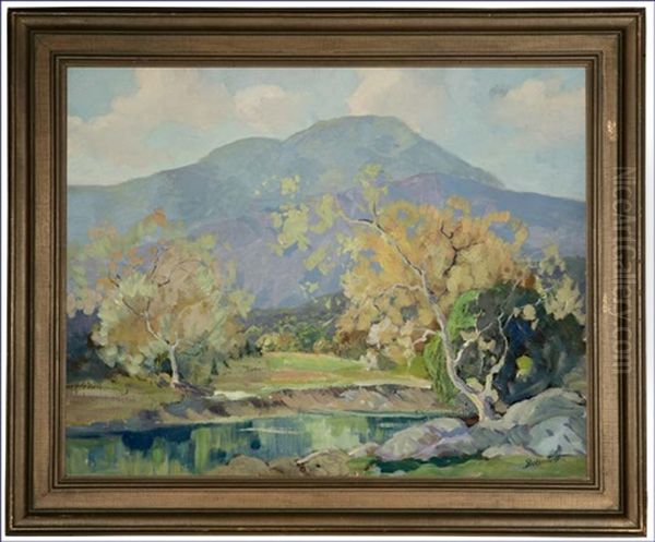 Trees And Reflections In A Spring Landscape Oil Painting by George Sanders Bickerstaff