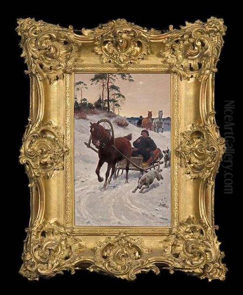 Sleigh Ride Oil Painting by Sigismund Ajdukiewicz