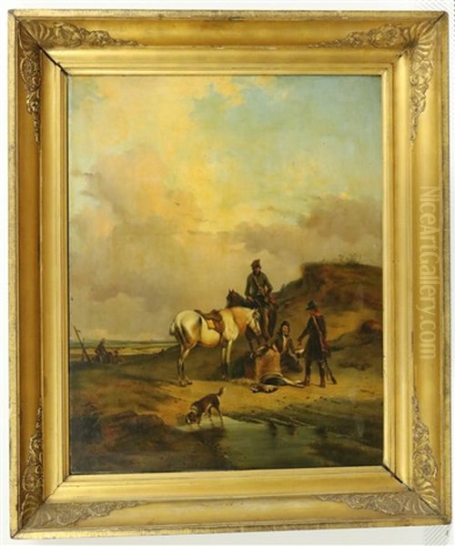 Jagers Met Paarden In Het Duin Na De Jacht Oil Painting by William Bicker-Top