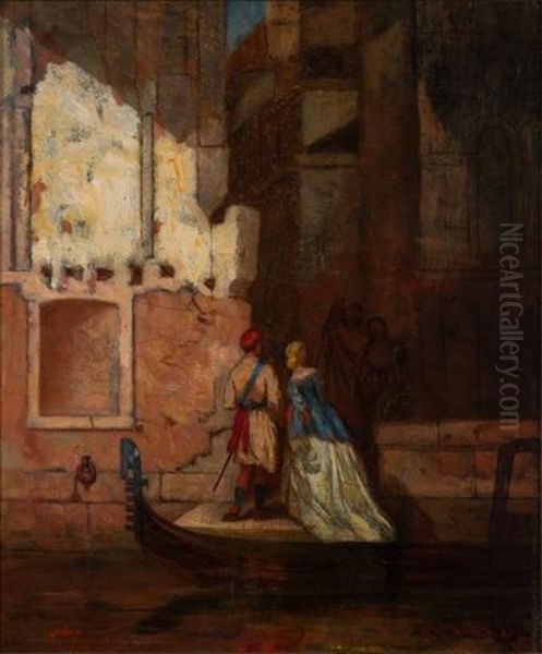 Arrival By Gondola, Venice Oil Painting by Albion Harris Bicknell