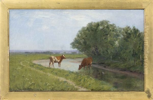 Cows By The Water's Edge Oil Painting by Albion Harris Bicknell