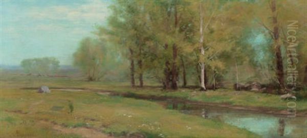 Quiet Stream At A Forest's Edge Oil Painting by Albion Harris Bicknell