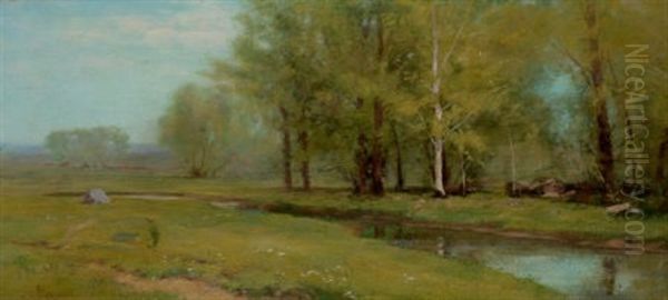 Spring Landscape With Trees Along A Stream Oil Painting by Albion Harris Bicknell