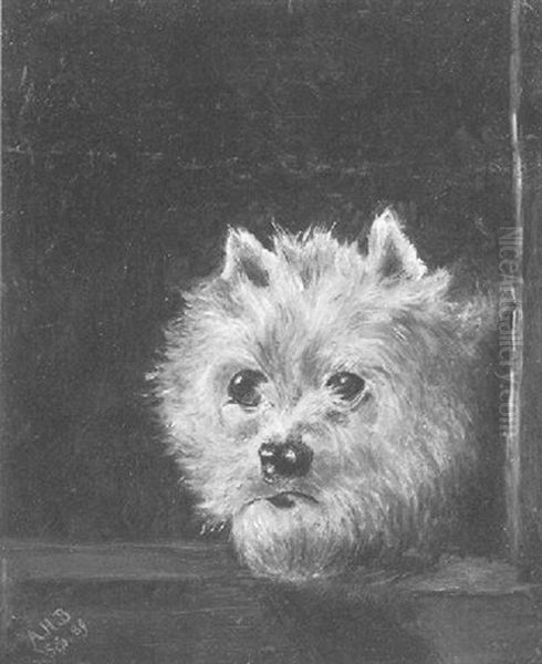 Portrait Of A White Terrier Oil Painting by Albion Harris Bicknell