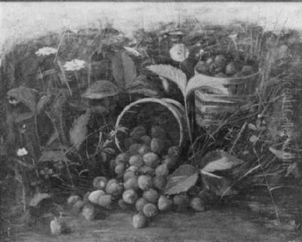 Strawberries And Flowers Oil Painting by Albion Harris Bicknell