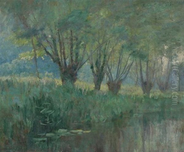 Bitrees And Pond Oil Painting by Frank Alfred Bicknell