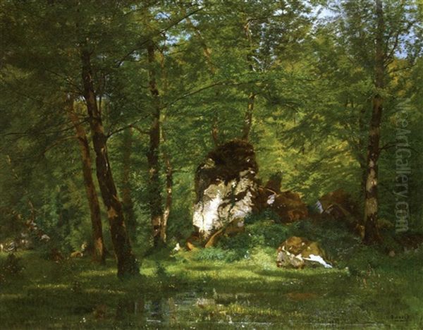 Les Rochers A Fontainebleau Oil Painting by Henri Bidauld