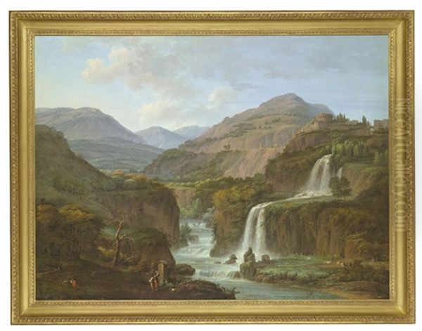 A Mountainous Landscape With A Waterfall, Tivoli Oil Painting by Jean Pierre Xavier Bidauld