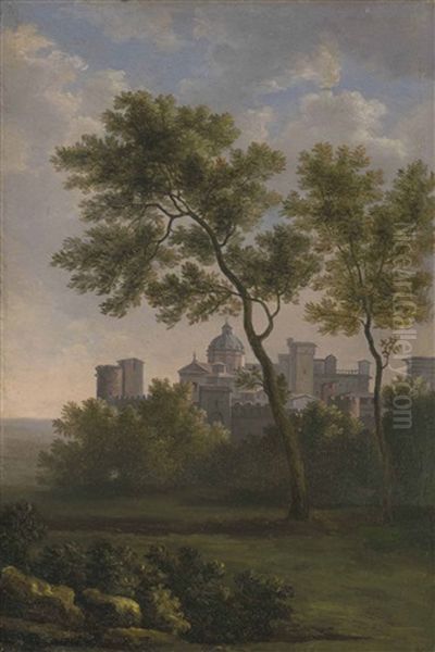 An Italianate Landscape With A View Of A Fortified Town Oil Painting by Jean Pierre Xavier Bidauld