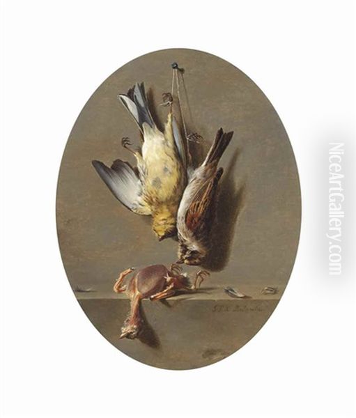 A Trompe L'oeil Of Songbirds Oil Painting by Jean Pierre Xavier Bidauld