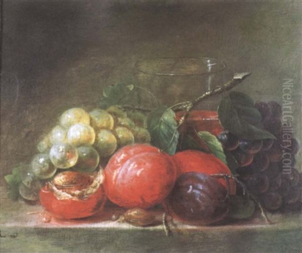 Nature Morte De Fruits: Raisins Noirs Et Blancs Et Fruits Sur Un Entablement Oil Painting by Jean Pierre Xavier Bidauld