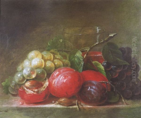 Nature Morte De Fruits: Raisins Noirs Et Blancs Et Fruits Sur Un Entablement Oil Painting by Jean Pierre Xavier Bidauld