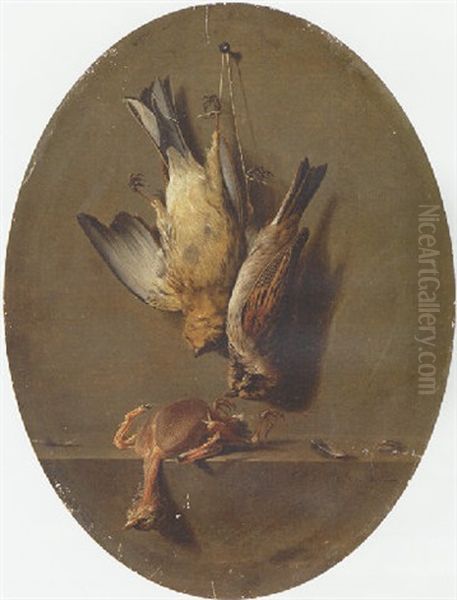 A Trompe L'oeil Of Dead Songbirds Oil Painting by Jean Pierre Xavier Bidauld