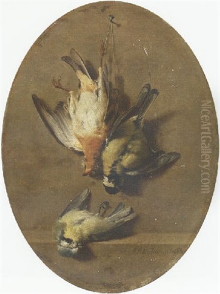 A Trompe L'oeil Of Dead Songbirds Oil Painting by Jean Pierre Xavier Bidauld