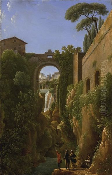 View Of The Ponte Rocco, Tivoli Oil Painting by Jean Joseph Xavier Bidault