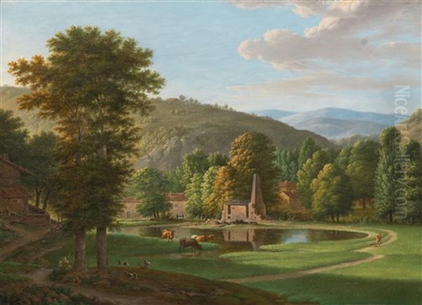 A Southern River Landscape Oil Painting by Jean Joseph Xavier Bidault