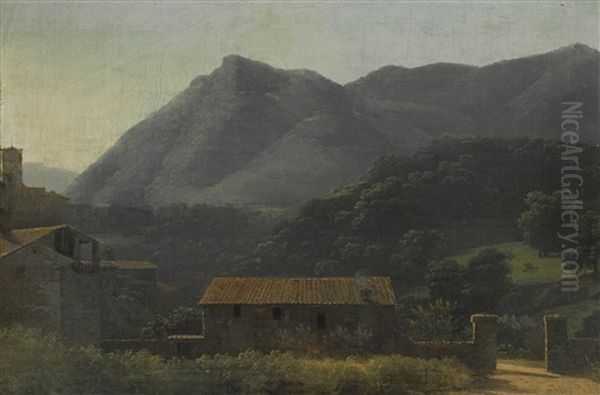 An Italianate Landscape With A Hillside Village Oil Painting by Jean Joseph Xavier Bidault