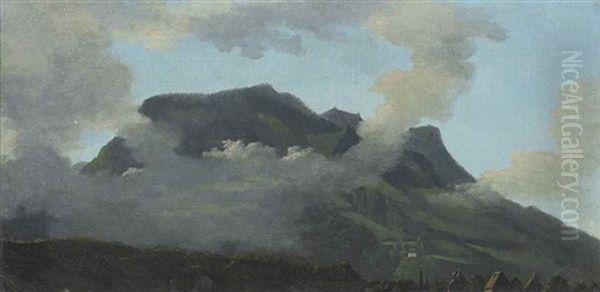 Clouds Encircling A Mountain Top Oil Painting by Jean Joseph Xavier Bidault