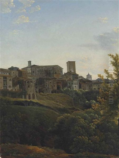 Vue Presumee De Soriano Nel Cimino Pres De Rome Oil Painting by Jean Joseph Xavier Bidault