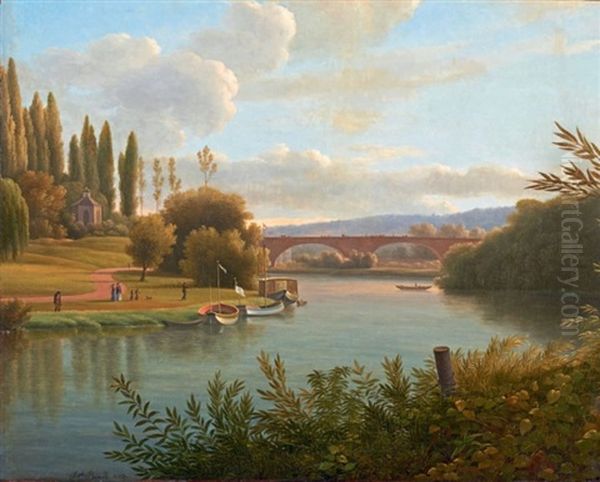 Paysage Fluvial Oil Painting by Jean Joseph Xavier Bidault