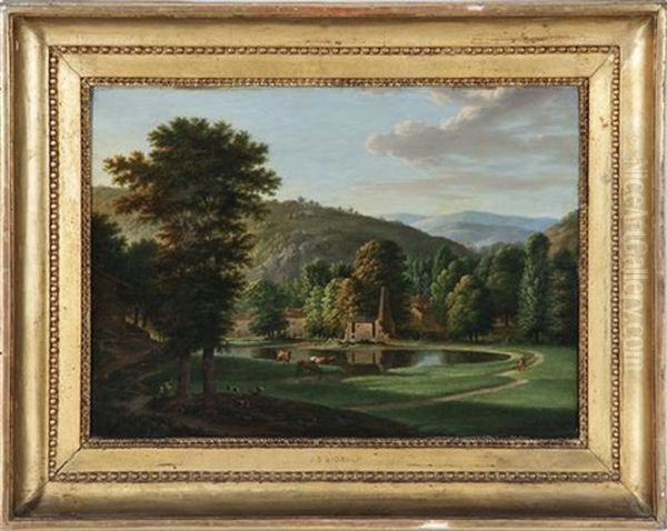 Italianate Landscape Oil Painting by Jean Joseph Xavier Bidault