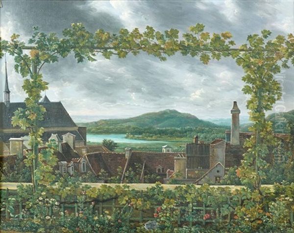 Vue D'un Paysage A Travers Une Treille Oil Painting by Jean Joseph Xavier Bidault