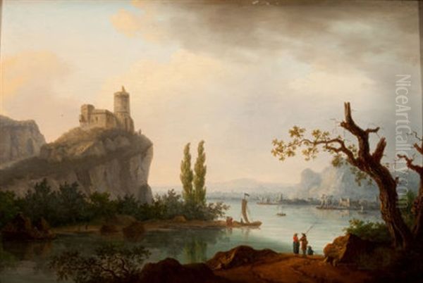 Rocky Coastline With Castle Oil Painting by Jean Joseph Xavier Bidault