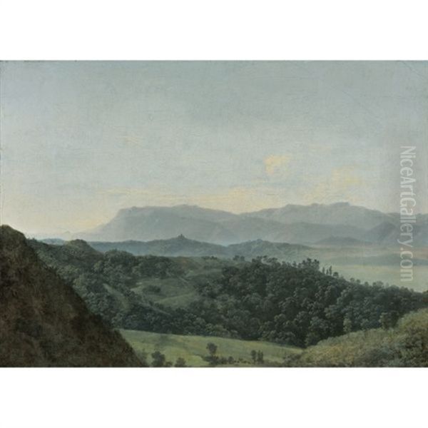 Extensive Mountainous Landscape Oil Painting by Jean Joseph Xavier Bidault