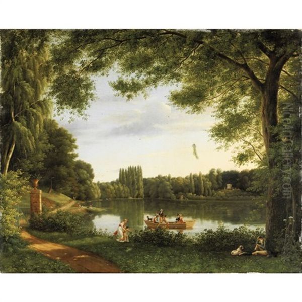 Vue Du Lac D'ermenonville Oil Painting by Jean Joseph Xavier Bidault