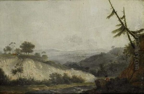 Paysage Ou Pecheur Oil Painting by Jean Joseph Xavier Bidault