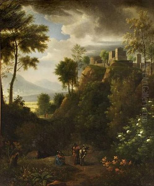 Paysage Aux Promeneurs Dans La Campagne Italienne Oil Painting by Jean Joseph Xavier Bidault