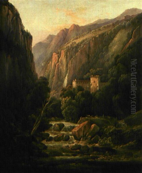 Paysage De Cascade En Italie Oil Painting by Jean Joseph Xavier Bidault